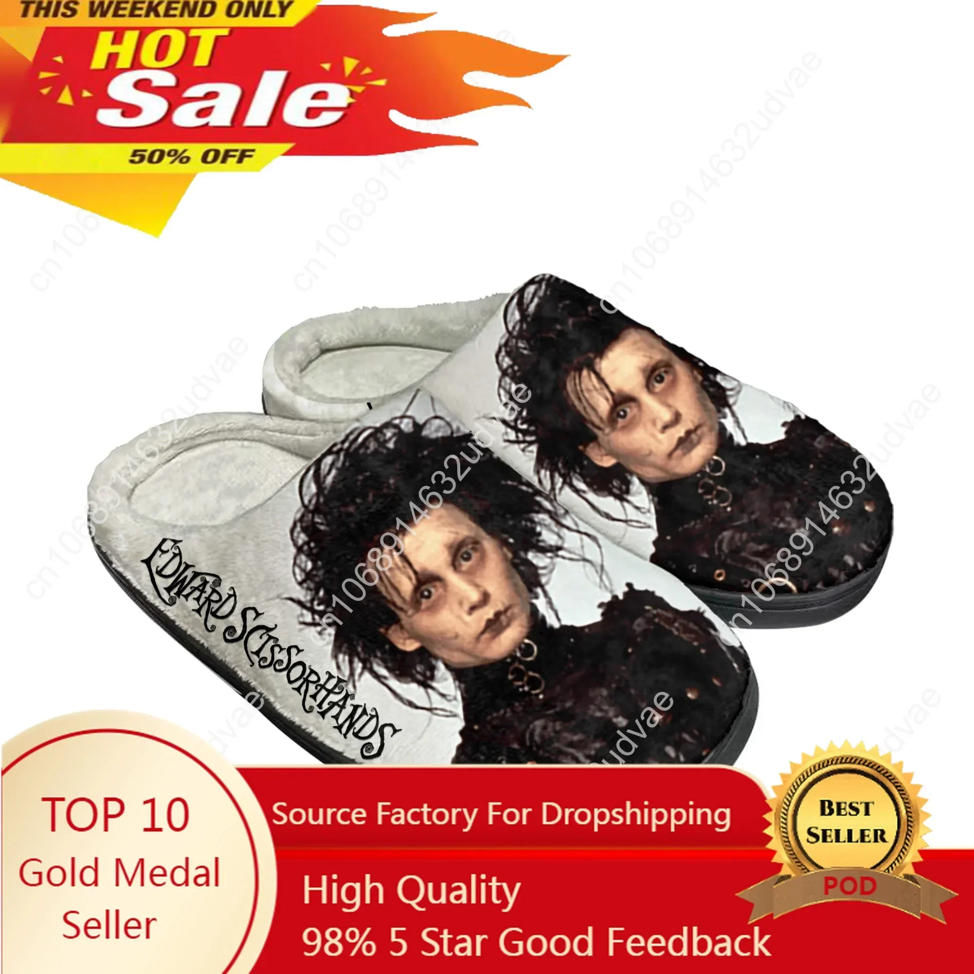 Edward Scissorhands Johnny Depp Home Cotton Slippers Plush Bedroom Casual Keep Warm Shoes Indoor Mens Womens Customized Shoe
