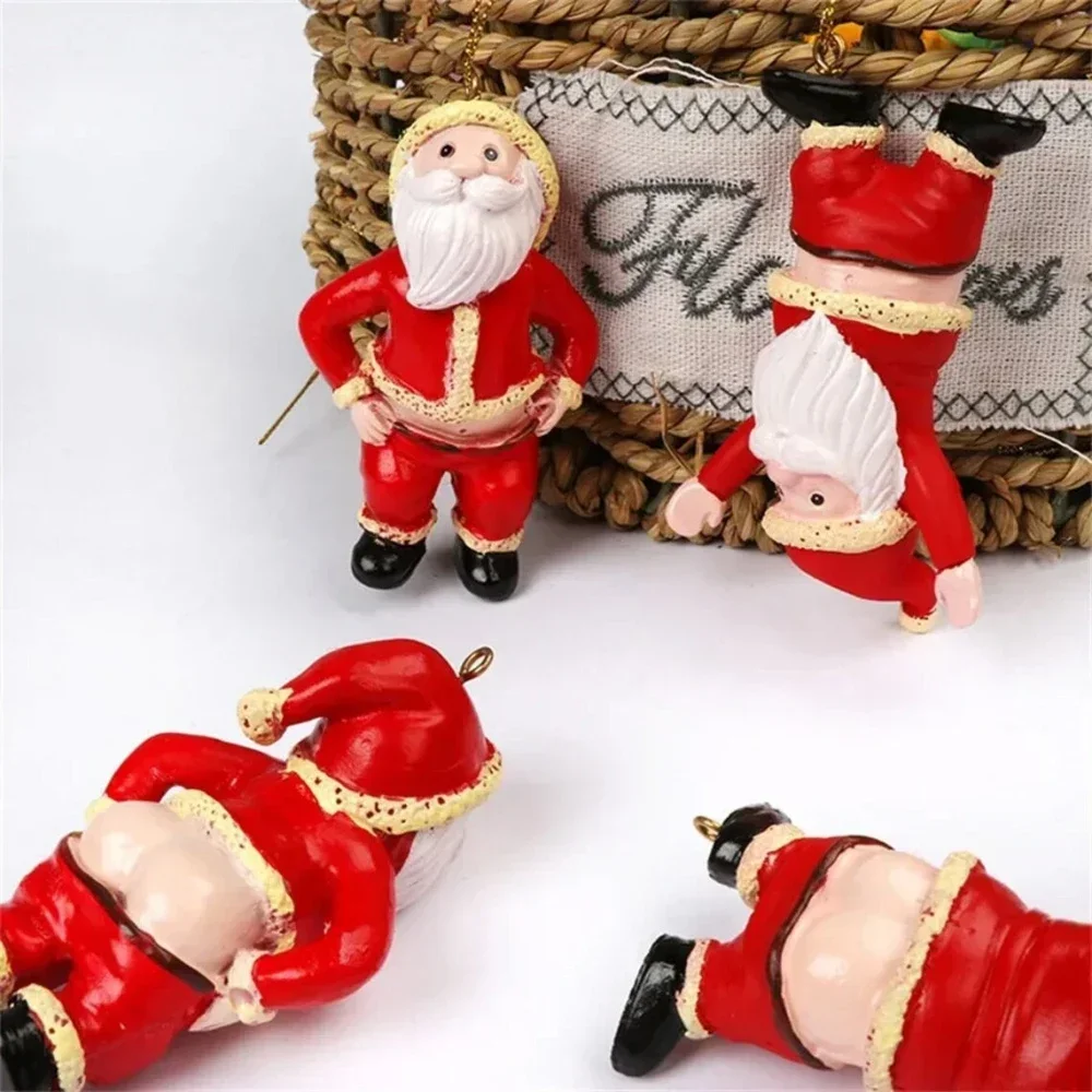 Resin Funny Naked Santa Claus Bare Butt Pendant Christmas Tree Ornaments for New Year Navidad Hanging Xmas Naked Santa Gift Toy