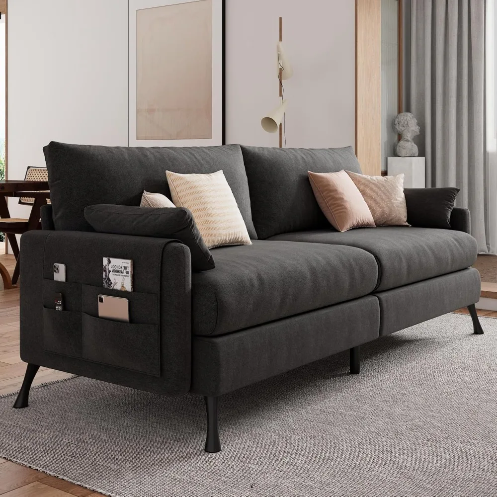 80.7 Inch Sofa Couch, 3 Seater Sofa , Comfy Couch Extra Deep Seats, Storage Bags, Removable Sofa Cover, Loveseat Sofa, Dark Gray