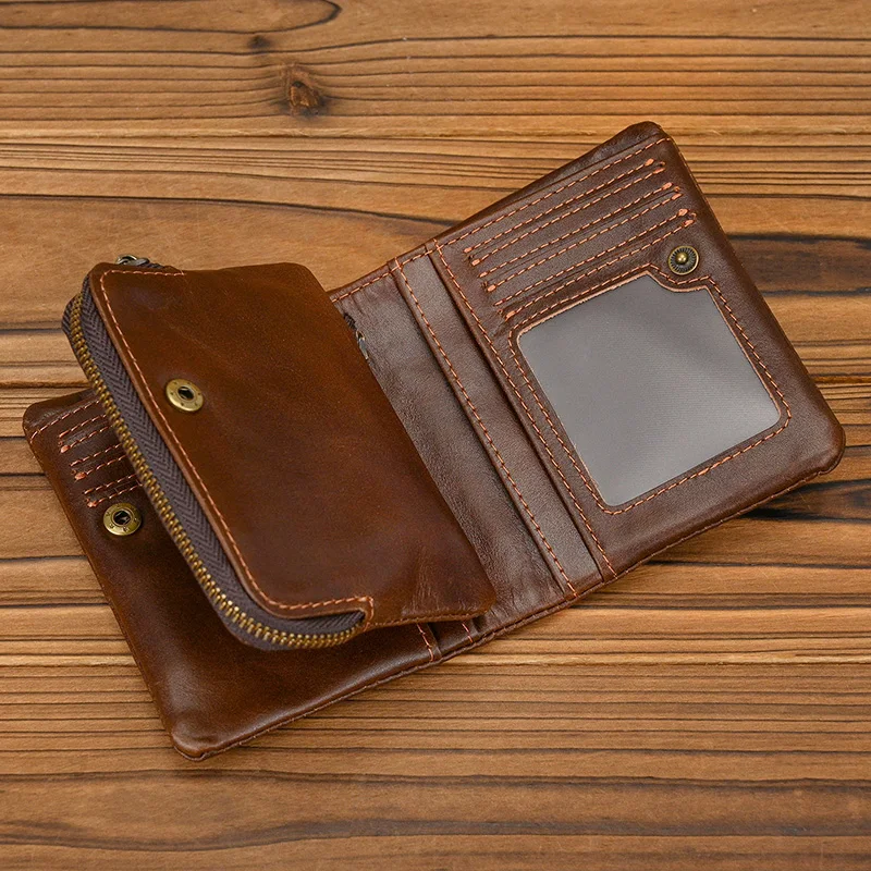 

Винтажный мужской кошелек из натуральной кожи, короткий кошелек из коровьей кожи для мужчин, модный деловой кошелек в стиле ретро, мужские кошельки для монет с держателем для карт