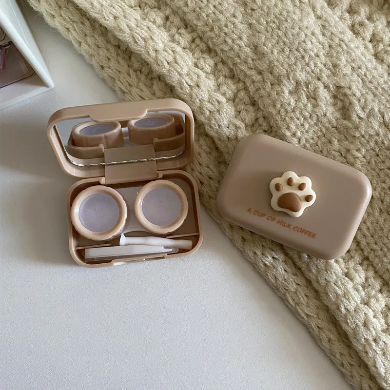 Ins Milk Tea Color Cute Cat Paw Kontaktlinsenbox für Mädchen Kompakter und tragbarer Kontaktlinsenbehälter Reise-Kontaktlinsenbehälter – Detail 8