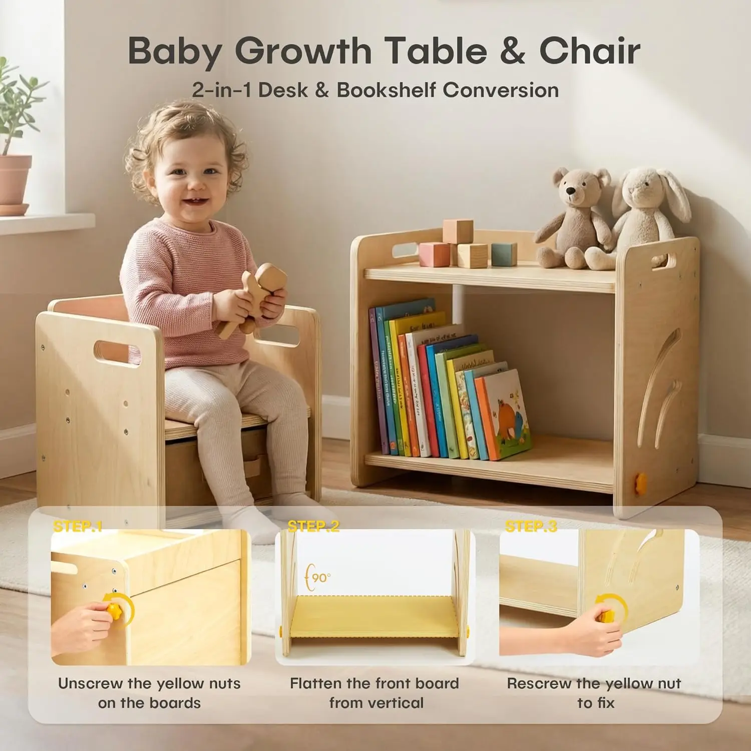 Adjustable Montessori Toddler Weaning Table and Chair Set with Storage Box and Table Mat, Ideal Baby Furniture Gift for 1-3 Year Old Kids Learning, Play, and Mealtime view 3