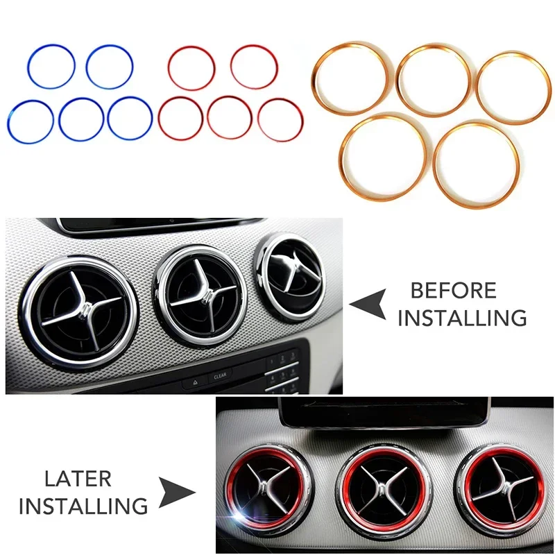 5pcs Red Blue  Aluminium alloy Front Air Conditioning Outlet Circle decoration for Mercedes Benz GLA 260 CLA 200 A/B class 180