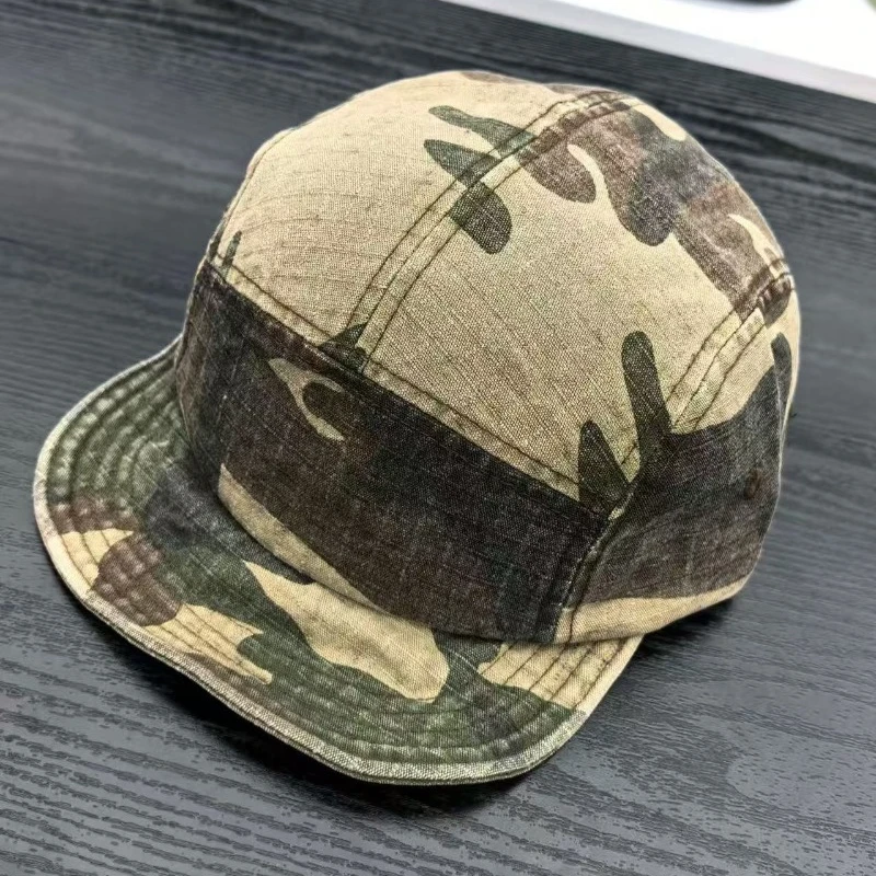 Custom Print Embroidered Logo Retro Camouflage Five Panel Hiking Sports Hat for Men and Women Sun Visor Breathable Baseball Cap