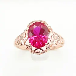 585 purple gold 14K rose gold inlaid oval ruby rings for women hollow craftsmanship elegant and unique charm engagement jewelry