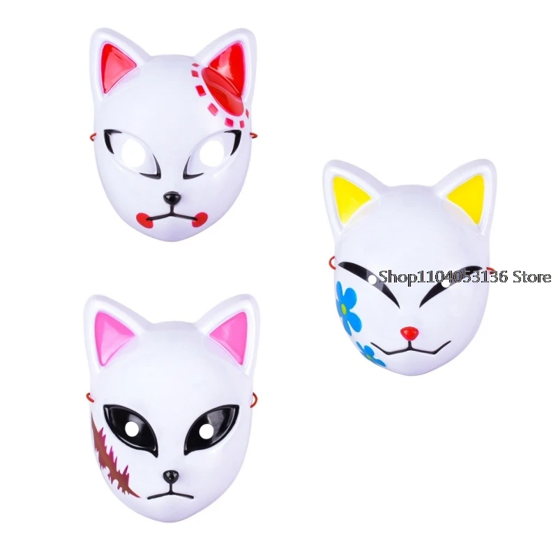 Japanese Anime Demon Fox Mask Cosplay Sabito Makomo Tanjiro Thicken Plastic Animal Masks Halloween Party Costume Props Deluxe