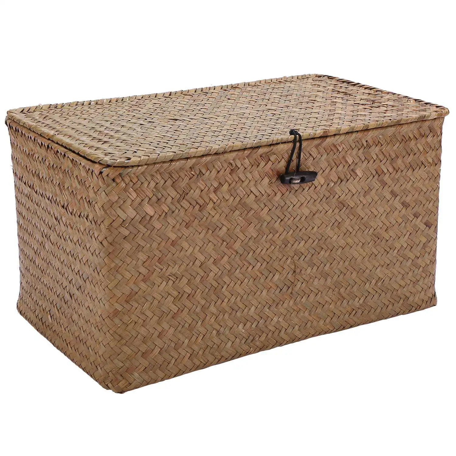 

Handmade Straw Woven Storage Basket with Lid Makeup Organizer Storage Box Seagrass Laundry Baskets Rattan Jewelry Box(M)