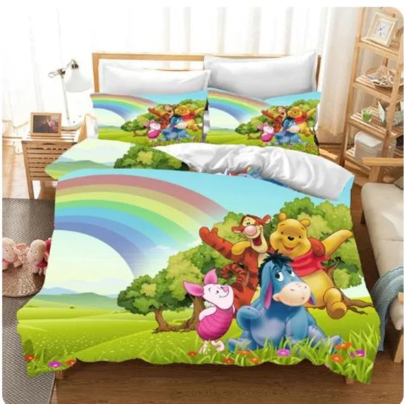 

Disney Cartoon Winnie the Pooh Duvet Cover Pillow Cover Bedding Room Bedroom Set Boy Girl Duvet Cover Gift, Queen Double Bed