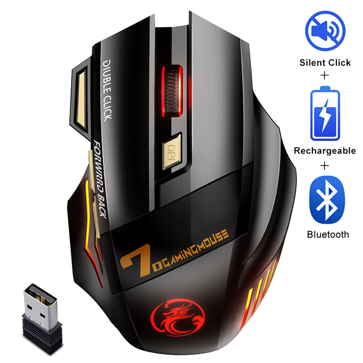 Wireless Gamer Mouse for Computer 2.4G RGB Rechargeable Gaming Mouse Bluetooth USB Mouse Silent Ergonomic Mice