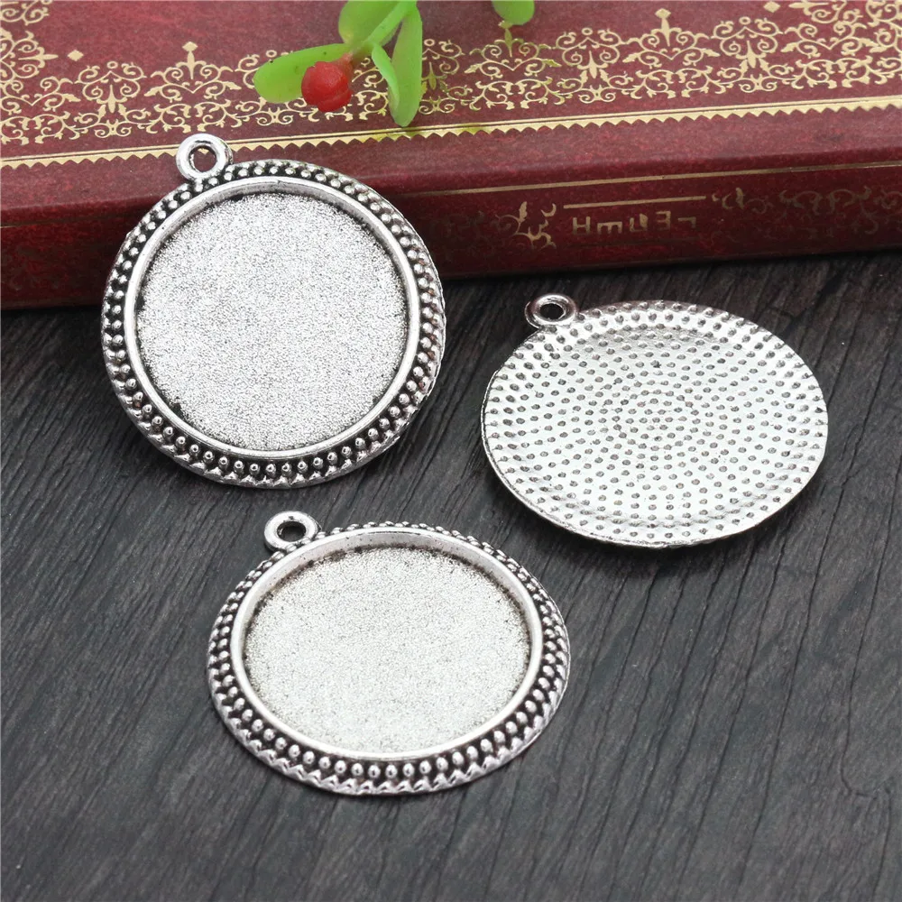 Nowa moda 5 sztuk 25mm wewnętrzna rozmiar antyczne posrebrzane 7 kolory w stylu Vintage Cabochon baza ustawienie Charms wisiorek — zdjęcie 3