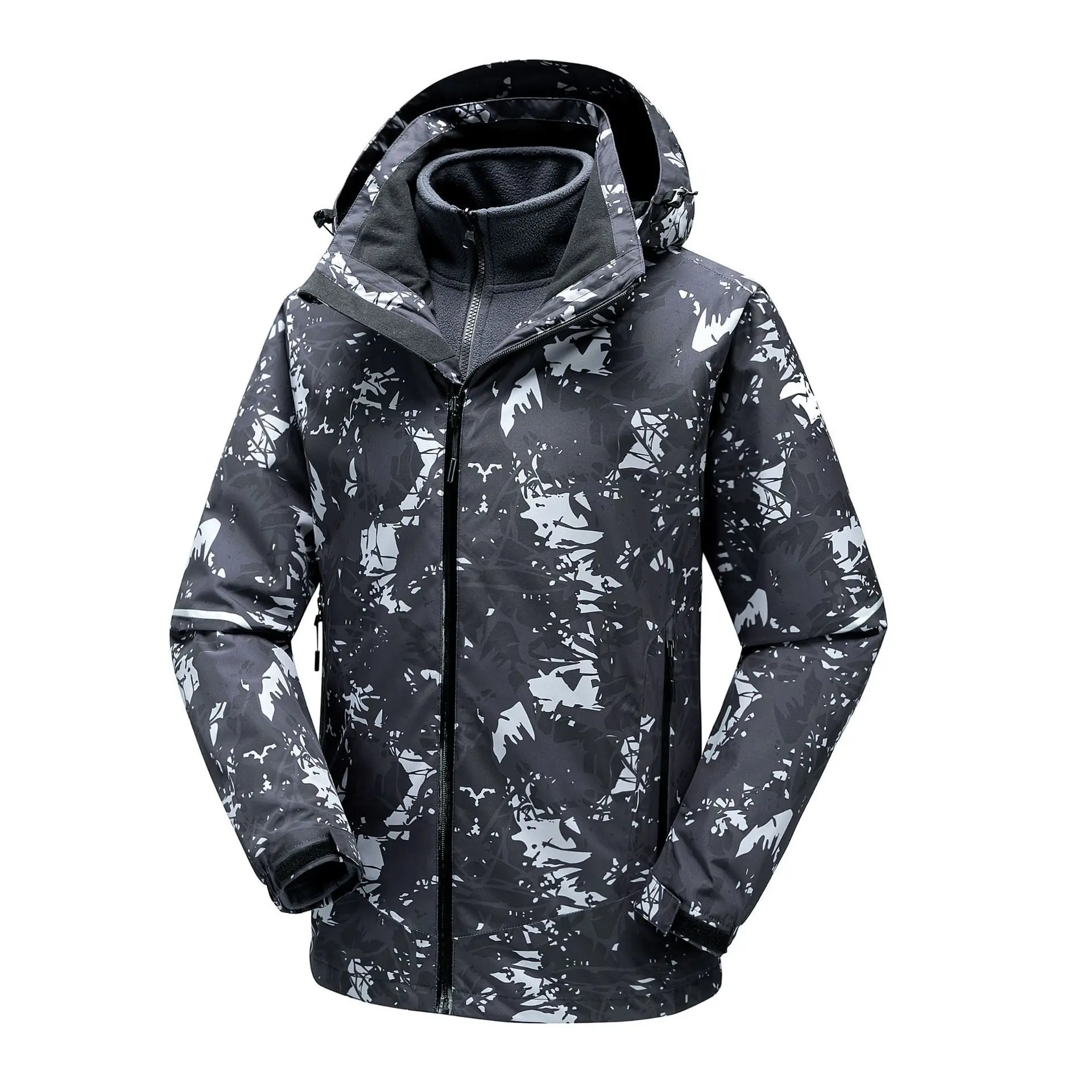 

Three In One Mens Fleece Ski Jacket High Quality Casual Hooded Coat Loose Fit Zipper Waterproof Thermal Outdoor Sports Jacket