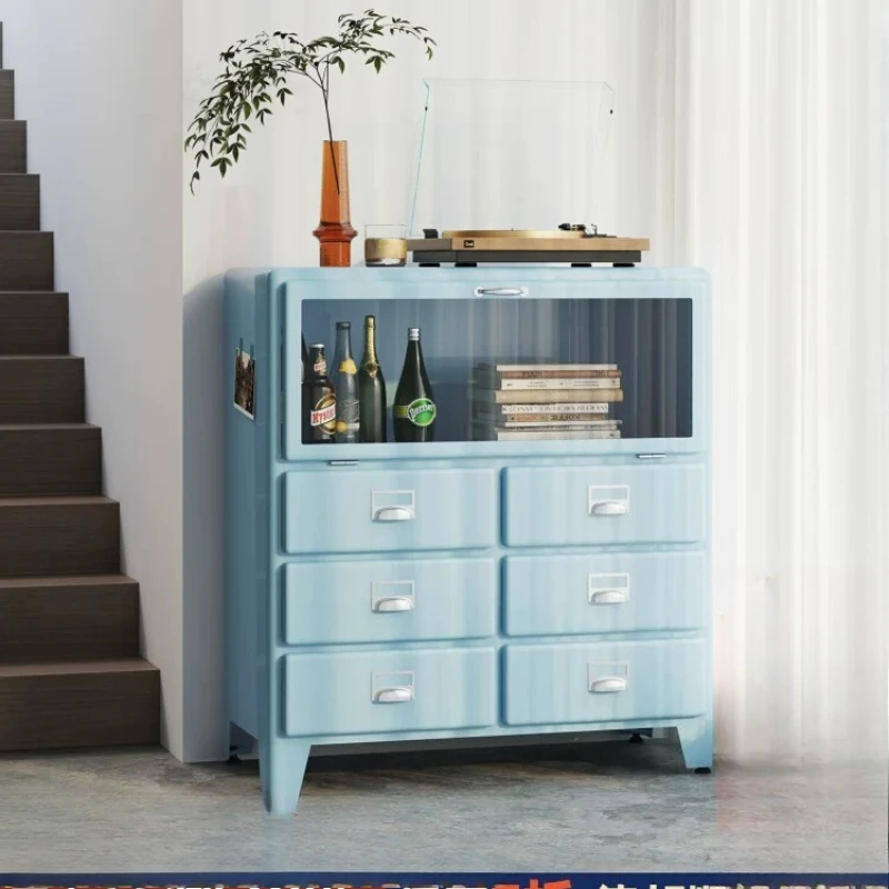 CX medieval metal, dining side, household bedroom storage, iron storage, drawer, glass chest