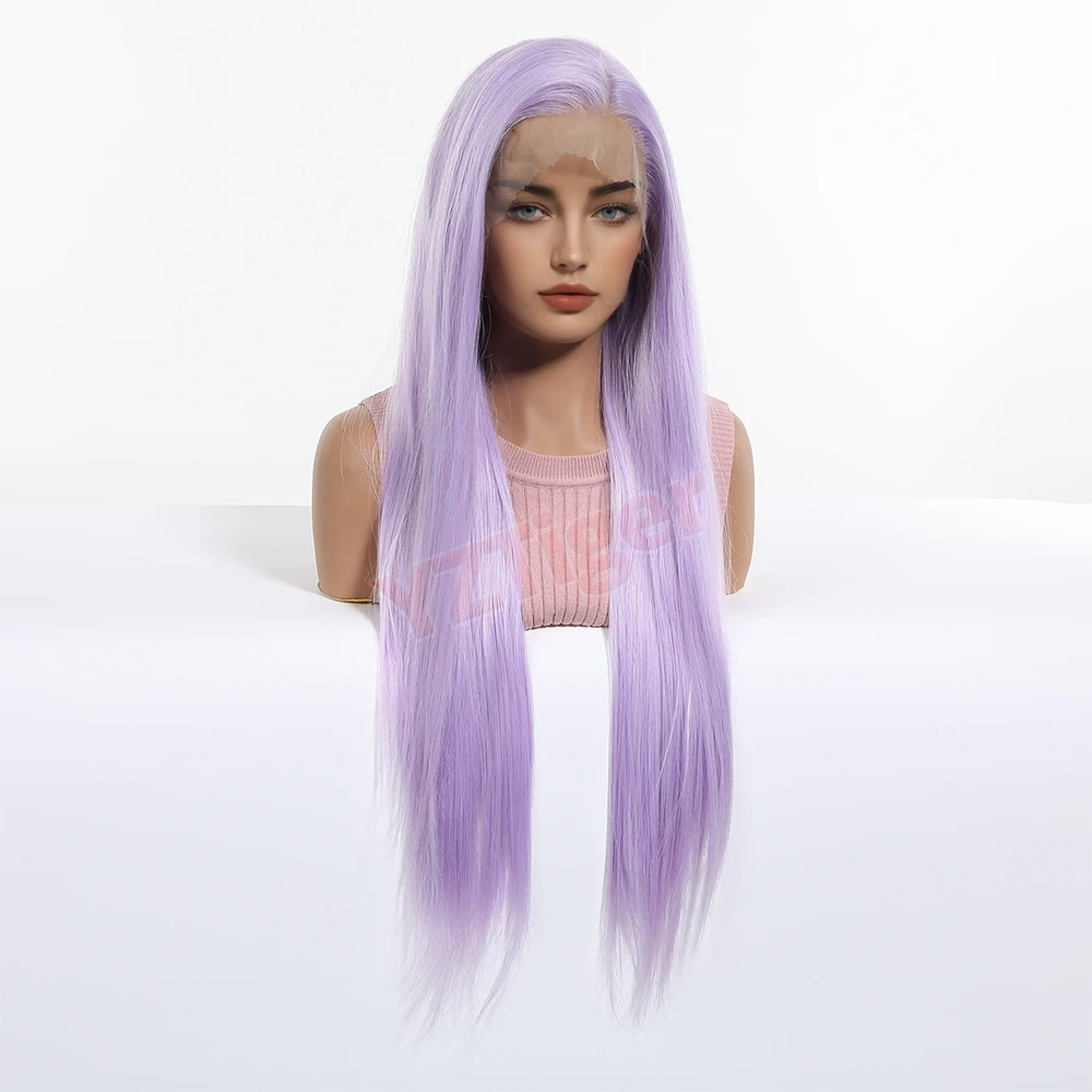 Purple Synthetic Lace Wig Long Straight Lace Front Wig Heat Resistant Cosplay Halloween Christmas Wig Daily Party Use for Women