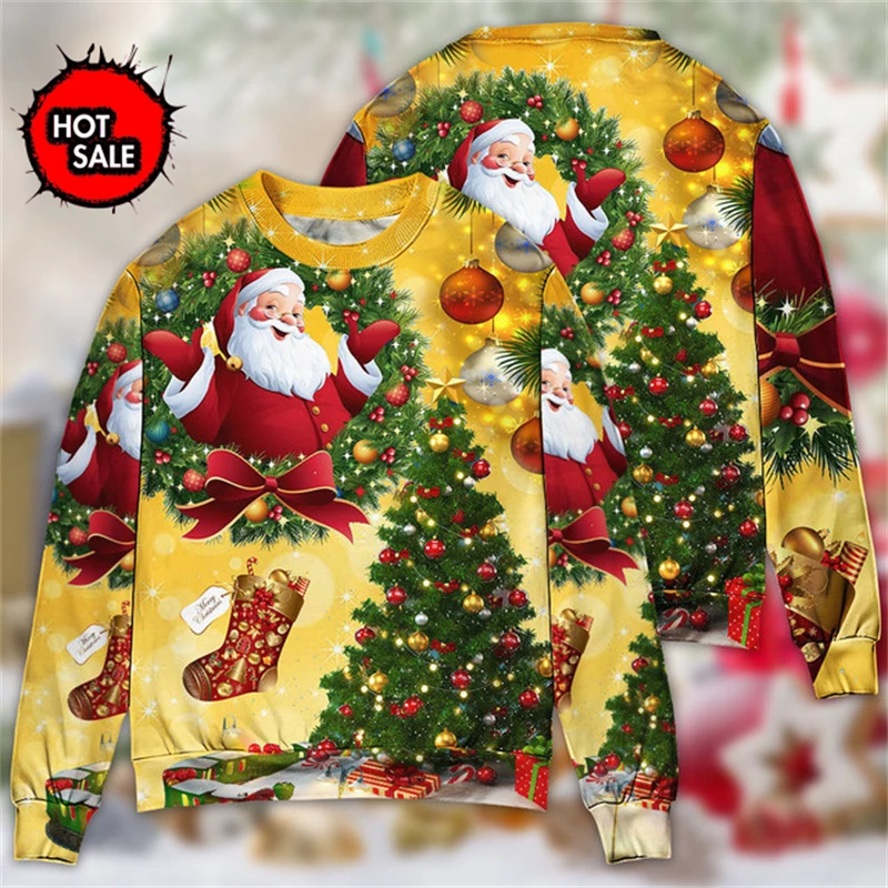 New Men's Crew Neck Sweaters Hot Sale Santa Claus 3D Ugly Christmas Sweater Men Women Autumn Pullovers Chilren Tops Sweatshirts