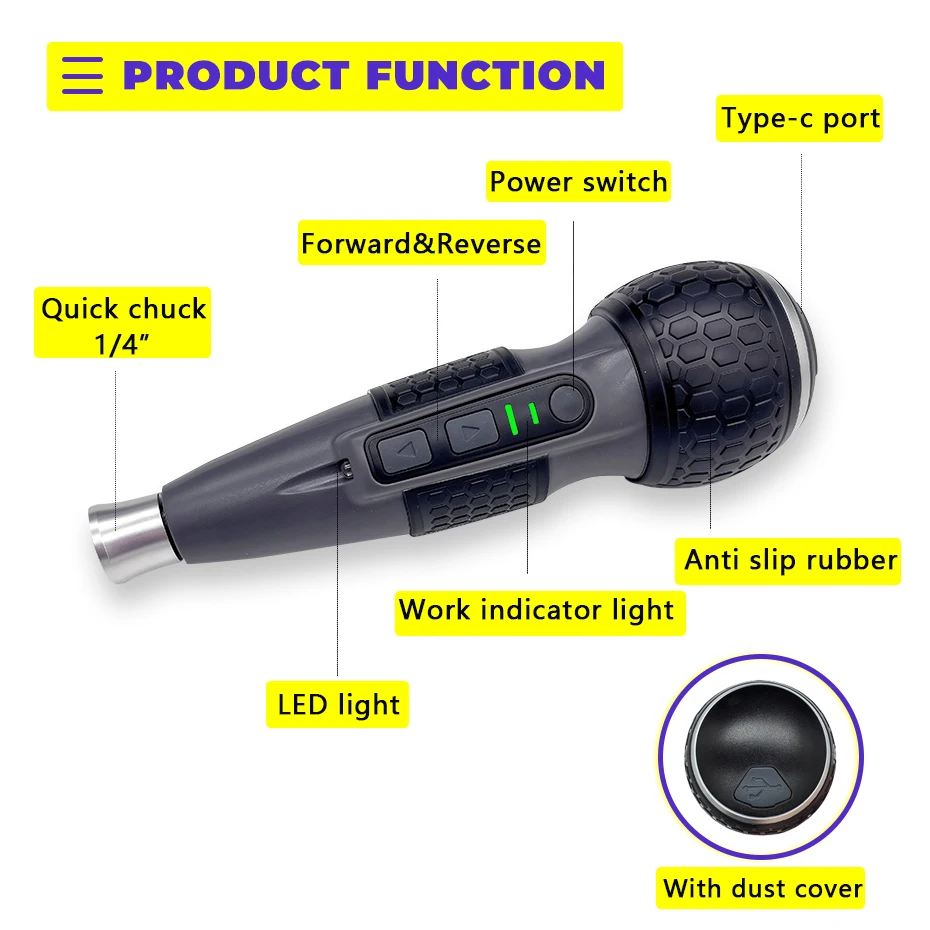 Ultra mini chave de fenda elétrica sem fio torque 5 ~ 15nm 1800mah li-ion 2 velocidades luz led carga rápida ferramenta portátil para reparo diy