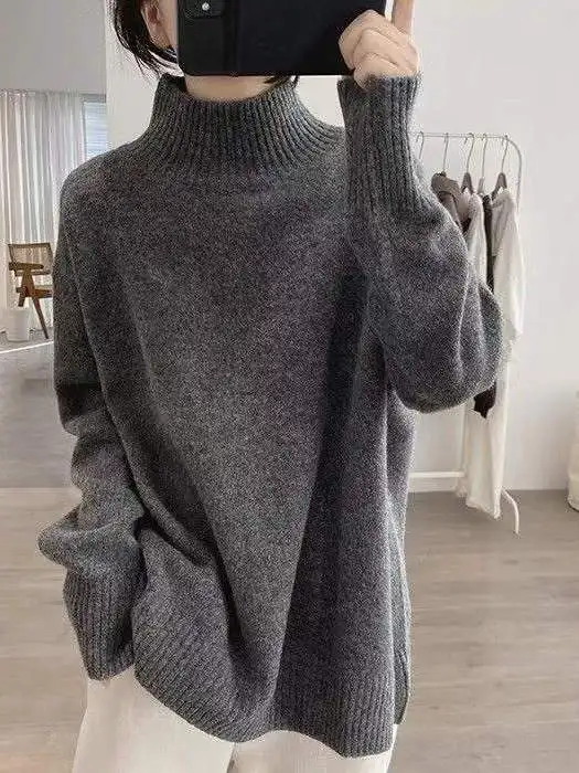 

Трикотаж с высоким воротником, верхняя одежда, свободный утягивающий пуловер, осень-зима, мягкий уютный базовый слой, повседневный модный женский топ