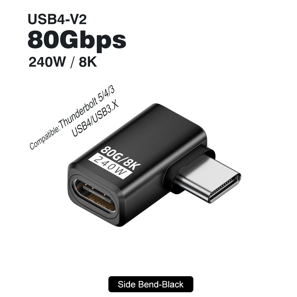 USB4 V2 90-Grad-Typ-C-Winkeladapter 80 Gbit/s Thunderbolt 5 4 3 Winkeladapter 240 W USB-C-Kabelstecker 40 Gbit/s für MacBook Air