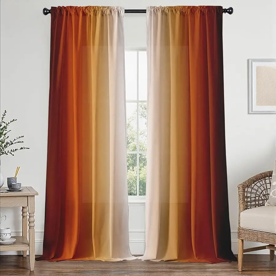 

Burnt Orange Curtains 84 Inch Length for Li ing Room 2 Panel Set Burnt Orange and Terracotta Window Curtain Rust Orange Ombre Gr