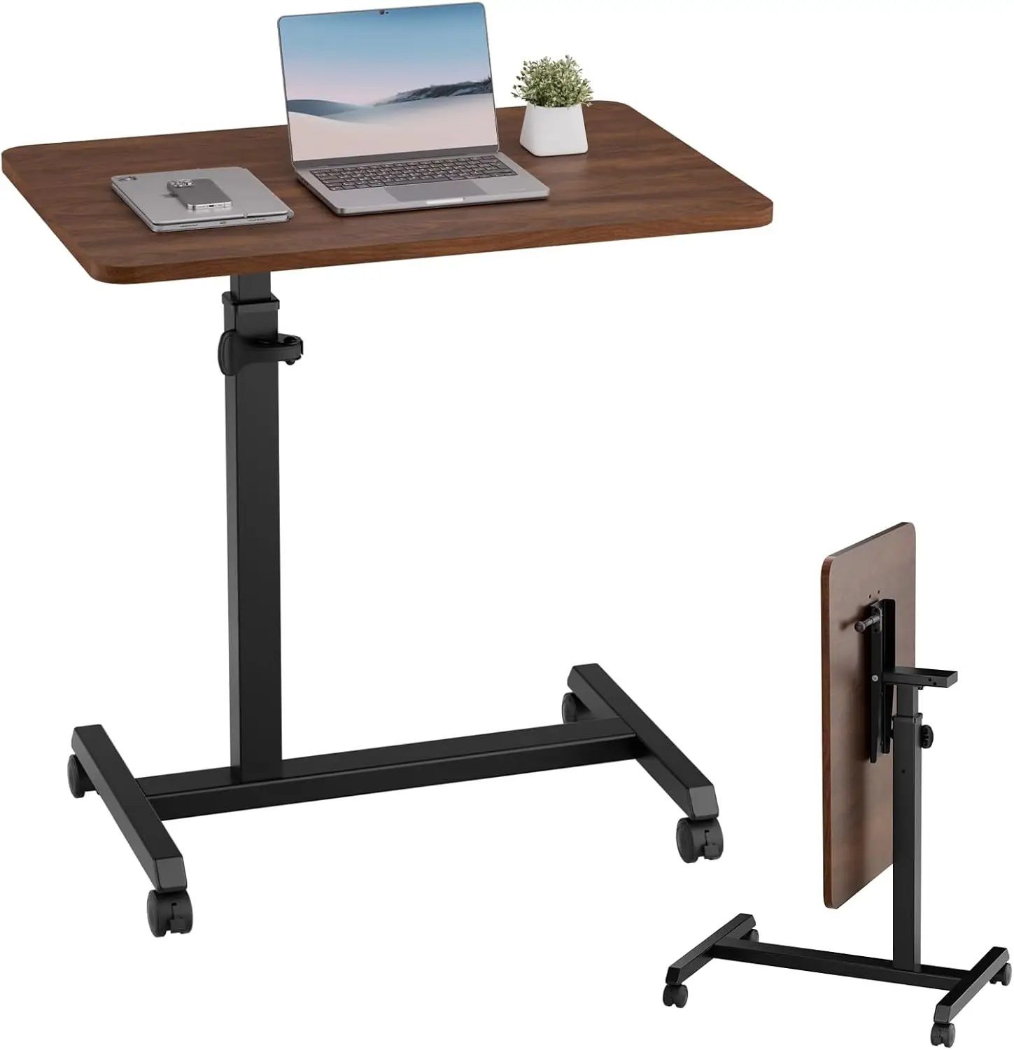

24-дюймовый складной передвижной столик для ноутбука с регулируемой высотой, фиксируемыми колесиками для домашнего офиса, отделка под орех