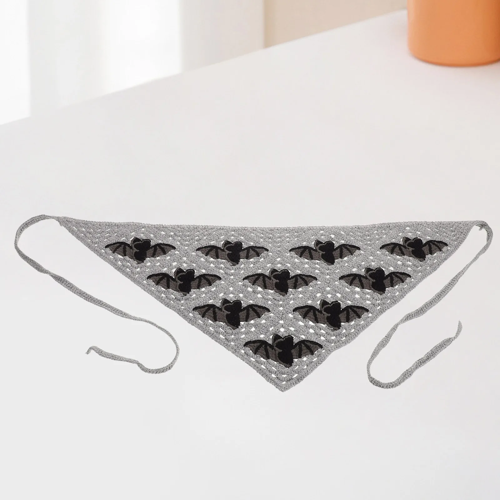 

Halloween Bat Triangle Headscarfs Gothic Crochet Bandana Bat Soft Knit Triangle Head Scarf Spooky Headwear Costume Decoration