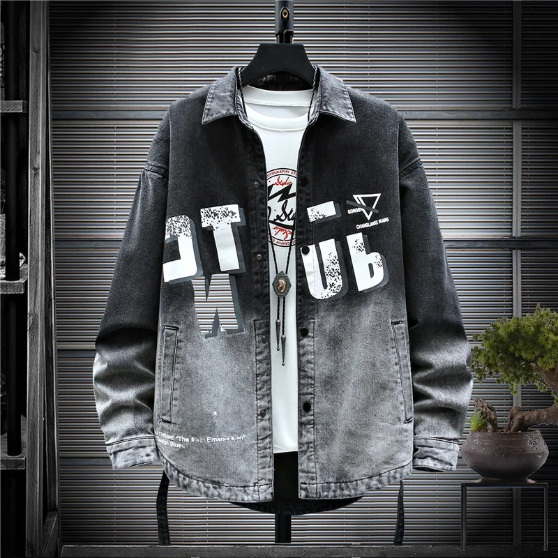 

Модная джинсовая куртка свободного кроя для молодежи, осенняя повседневная верхняя одежда, длинный рукав, смесь хлопка и полиэстера