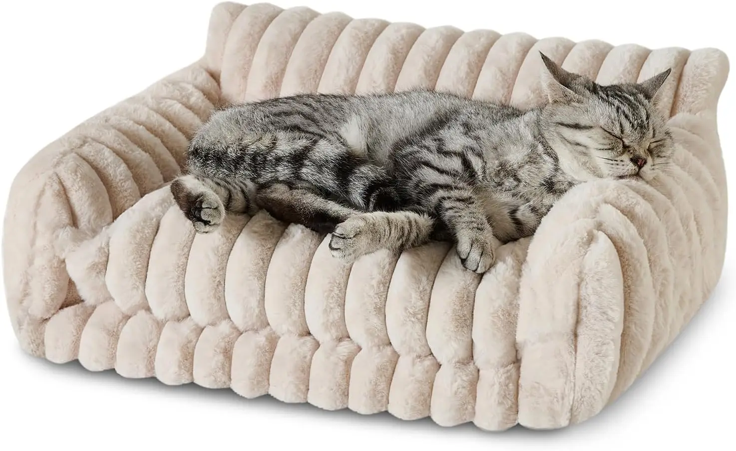 

Fluffy Plush Double-Layer Orthopedic Pet Couch Bed for Small Cats Dogs, Cream 21x15x8 inch