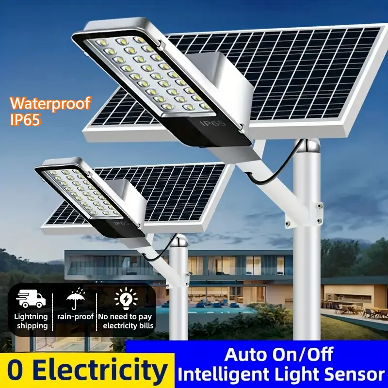 Lampione stradale solare super luminoso 1/2 pezzi Lampione stradale solare a LED impermeabile Lampioni stradali da cortile Lampada da parete per illuminazione di inondazione di sicurezza