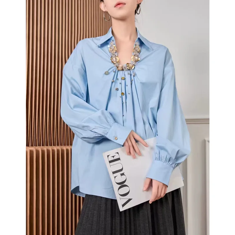 

Internet Celebrity, Same 2024 Autumn New Item, Niche Style, Gold Sequin Bead Collar, Heavy Industry Loose Fitting Pullover