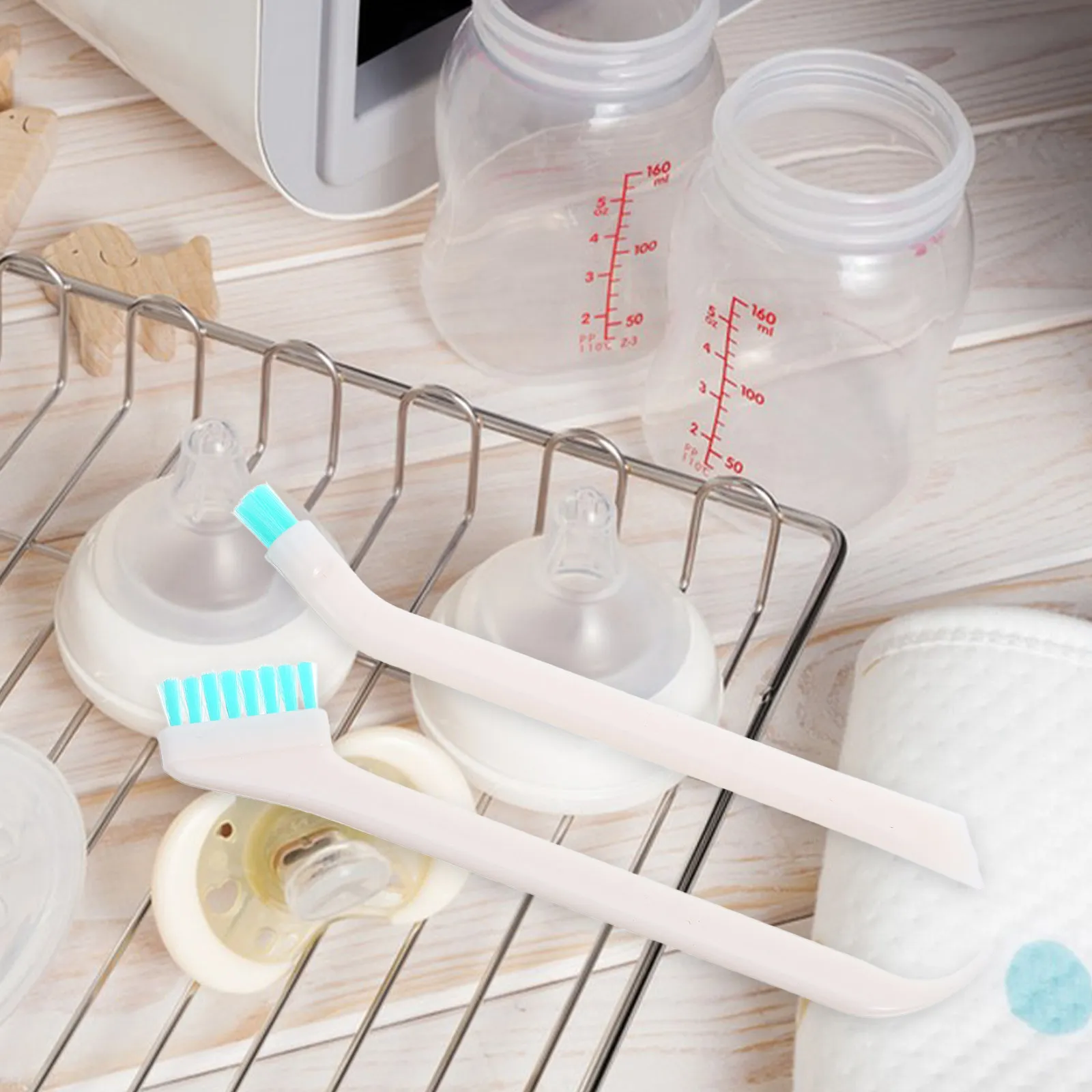 2Pcs Dense Bristles for Thorough Residue Removal Portable  Baby Bottle Cleaning Brush Set Lightweight Travel Friendly Safe Bpa