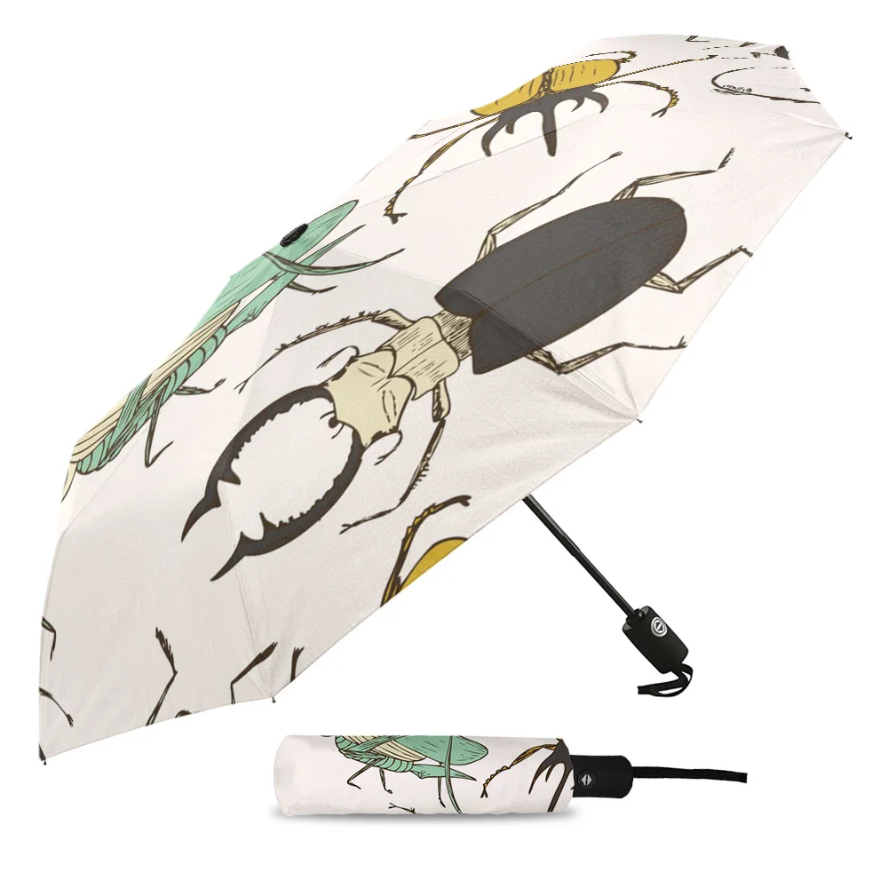 Flying Insect Praying Mantis Fully-automatic Rain Umbrella Outdoor Foldable Sun Umbrella for  Women Males Eight Strands Umbrella