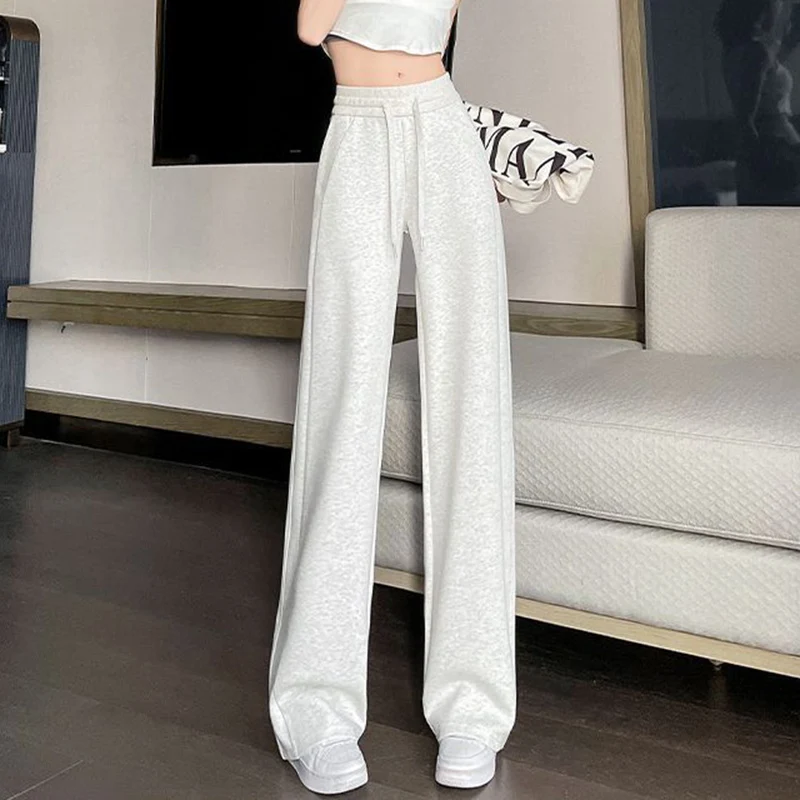 Pantalones informales de cintura alta para mujer, pantalones de chándal cómodos de pierna recta, pantalones coreanos sólidos para uso diario, gran oferta