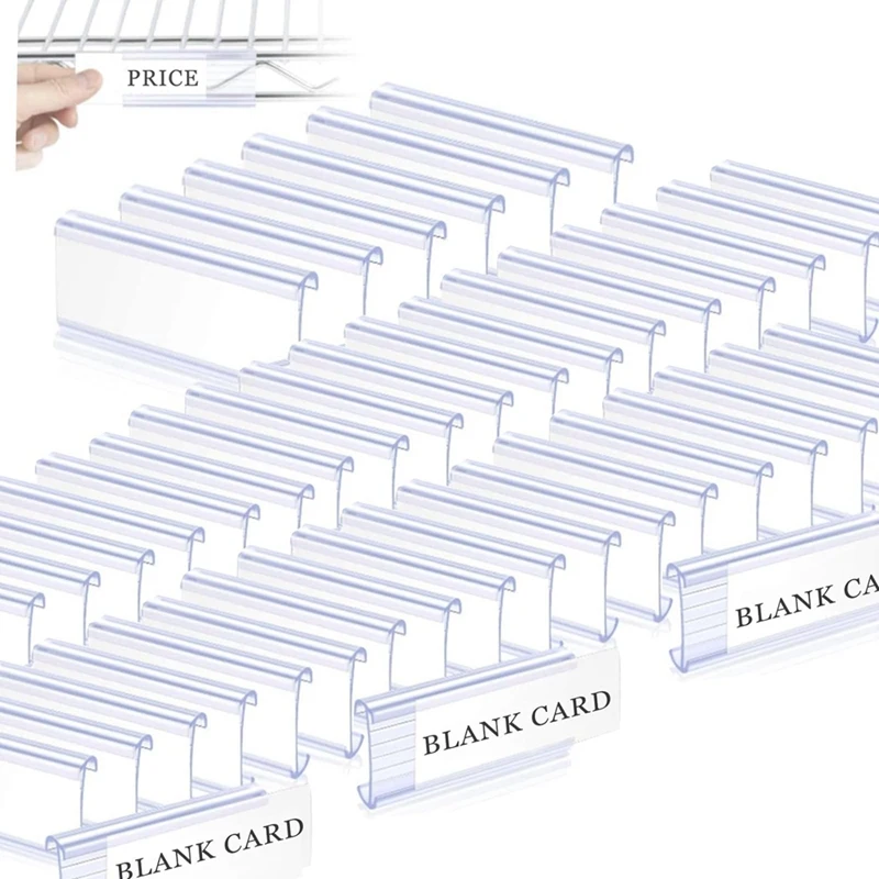 200 Pieces Wire Shelf Label Holders Set Plastic Label Shelf Clips With 200Pcs White Card Set (2.95Inch X1.18 Inch)