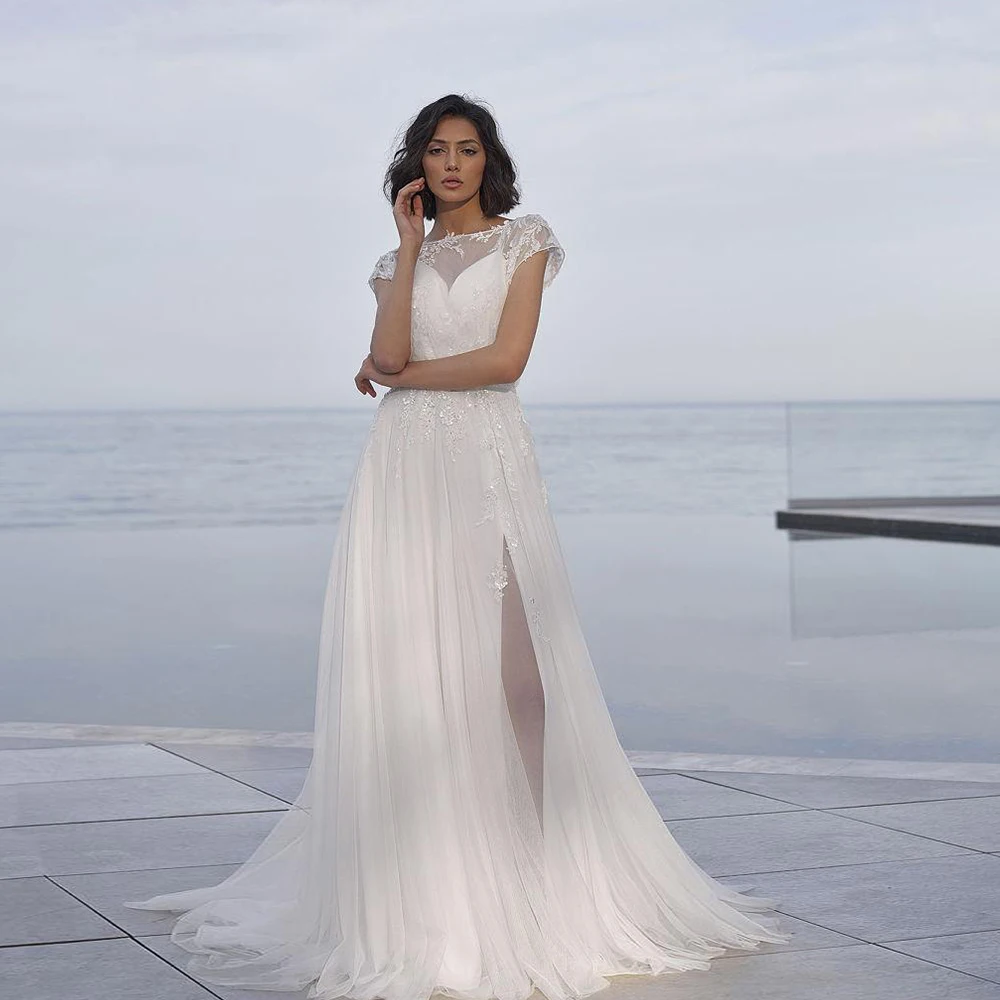 Exquisite Sterapless Wedding Dresses with Lace Side Slit 2024 Summer New Sleeveless Bridal Gowns for Women Vestido De Novia 2025