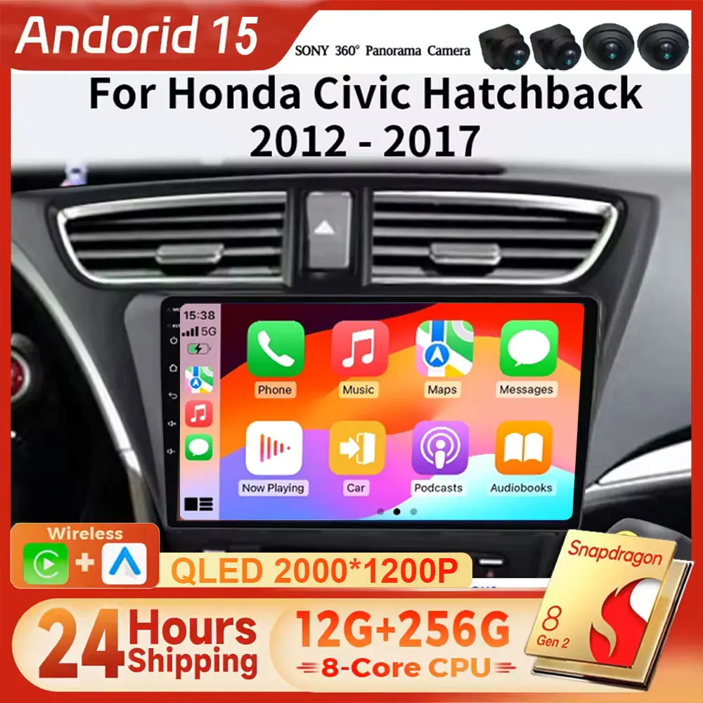 

Android 15 For Honda Civic Hatchback 2012-2017 Carplay Car Radio Multimedia Player Navigation with Wireless Screen Mirror