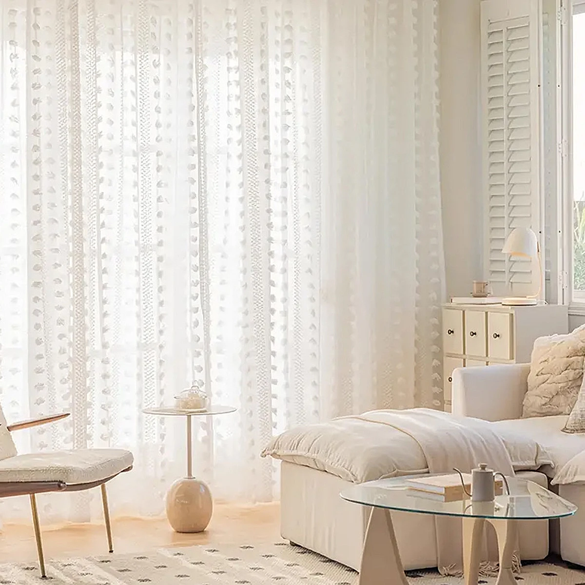 1pc weißer Pom Pom Gardine, Schatz und romantischer Stil Gaze Vorhang für Mädchen zimmer, Stangen tasche, Fenster vorhänge für Fenster