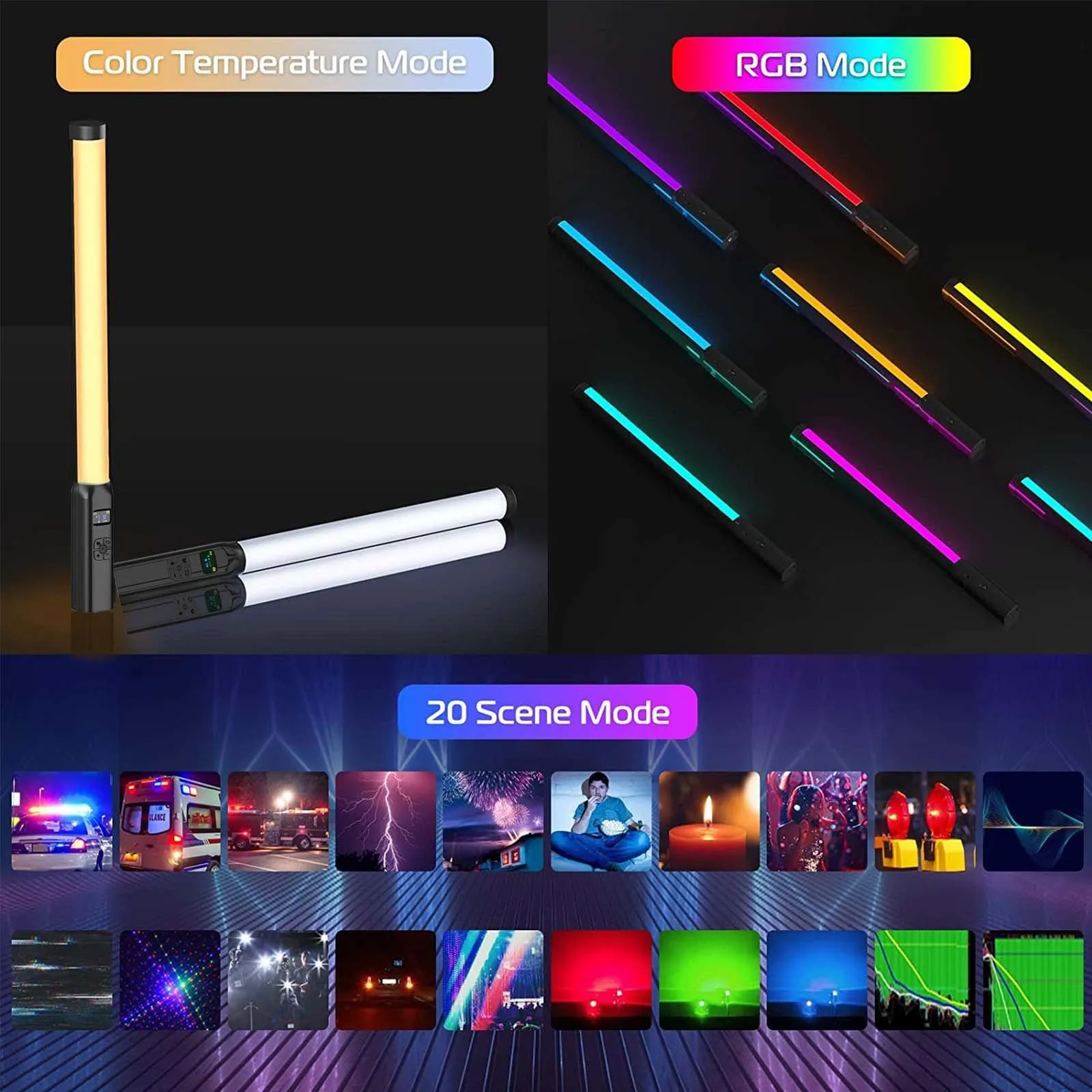 RGB Colorful LED Video Stick Fill Light Handheld Lamp Flash Wand Speedlight Photographic Lighting For Camera Vlog Live Youtube