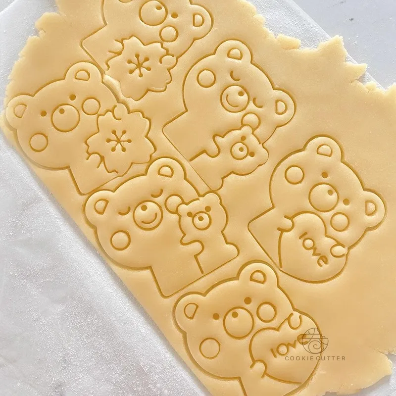 Cute Cartoon Bear Hug Bear Love Heart Cherry Blossom Cookie Pressed Cutter Animal Biscuit Stamp DIY Home Mold For Cakes Pastry