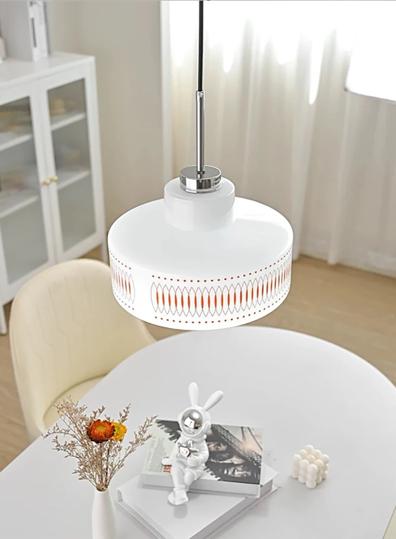 Nordic White Glass Pendant Light E27 Bulb Red Line