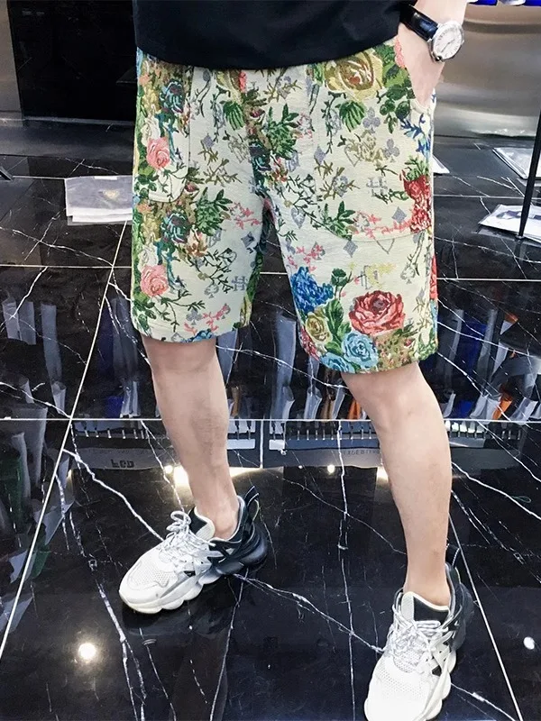 

Casual Embroidered Men's orts Five-Quarter Length Summer New Sle Trendy Brand Outerwear Mid-Waist Slim Fit Straight Leg