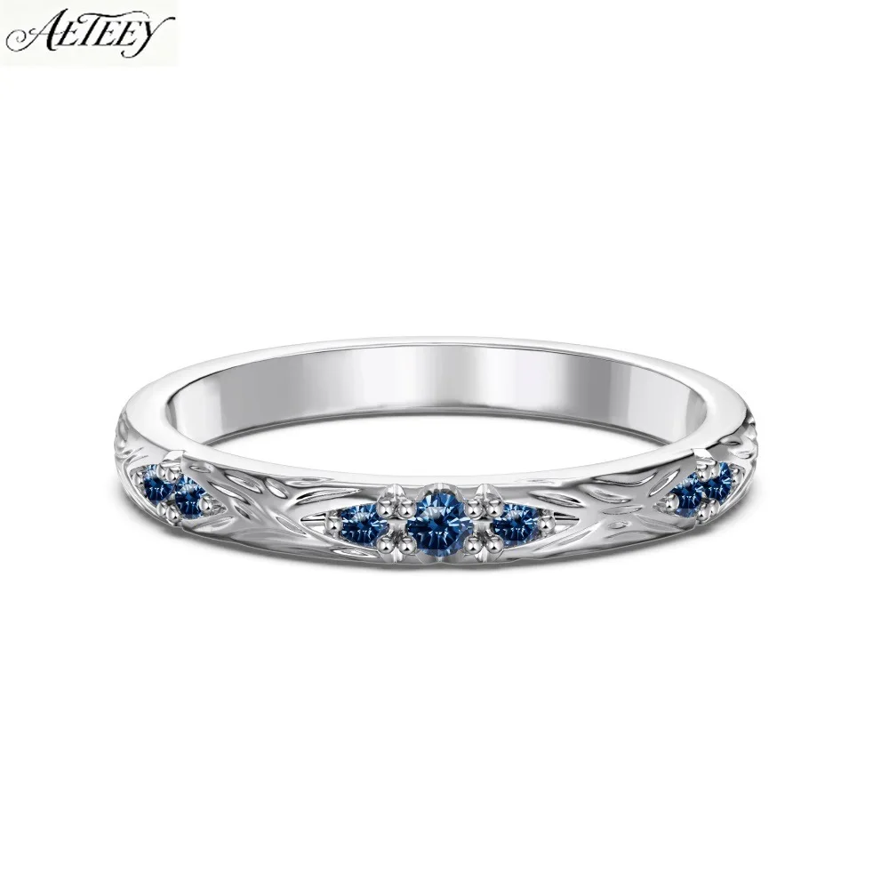 AETEEY S925 Sterling Silver Lava Texture Ring Blue Zircon Niche Light Luxury Stackable Women Finger Jewelry
