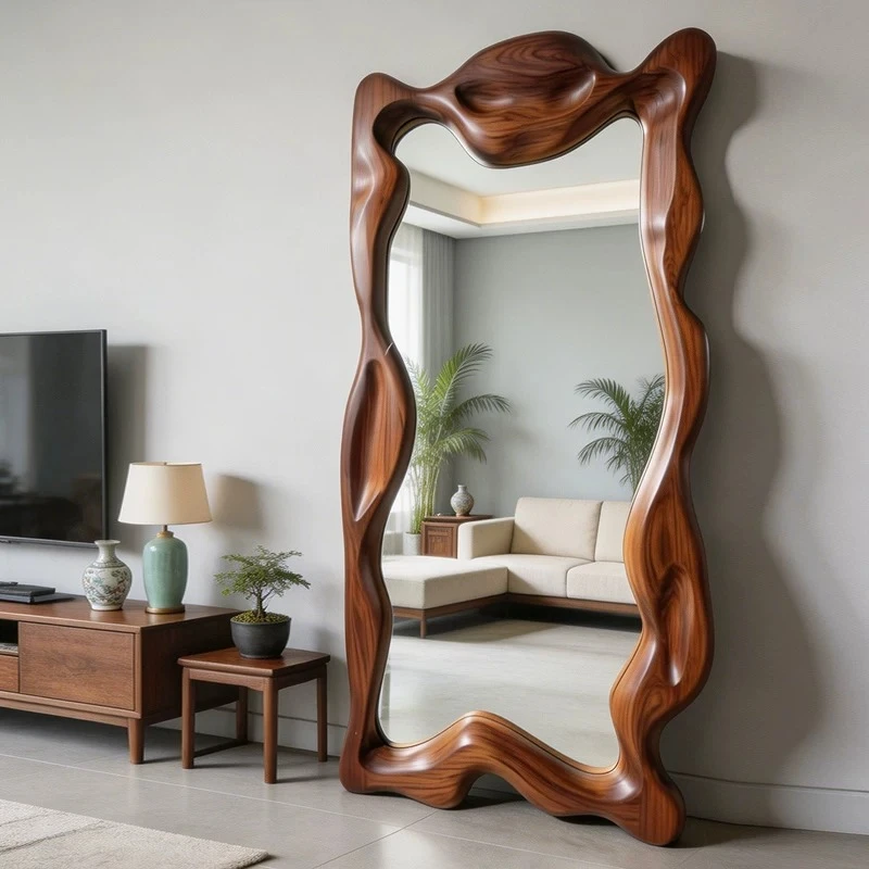 Light luxury irregular wave edge full body floor full-length mirror household
