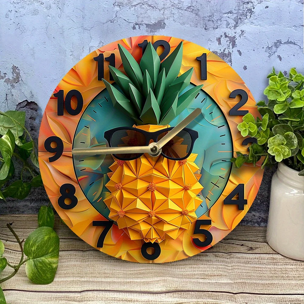 Pineapple Sunglasses Wall Clock, Silent Metal DIY Clock Kit with, High-Definition 2D Print, Included - Tropical Decor for Home