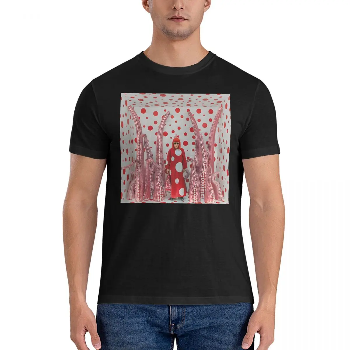 Halloween Men's T Shirts Yayoi Kusama Vintage Tee Shirt Short Sleeve Crew Neck T-Shirts Cotton Original Clothing