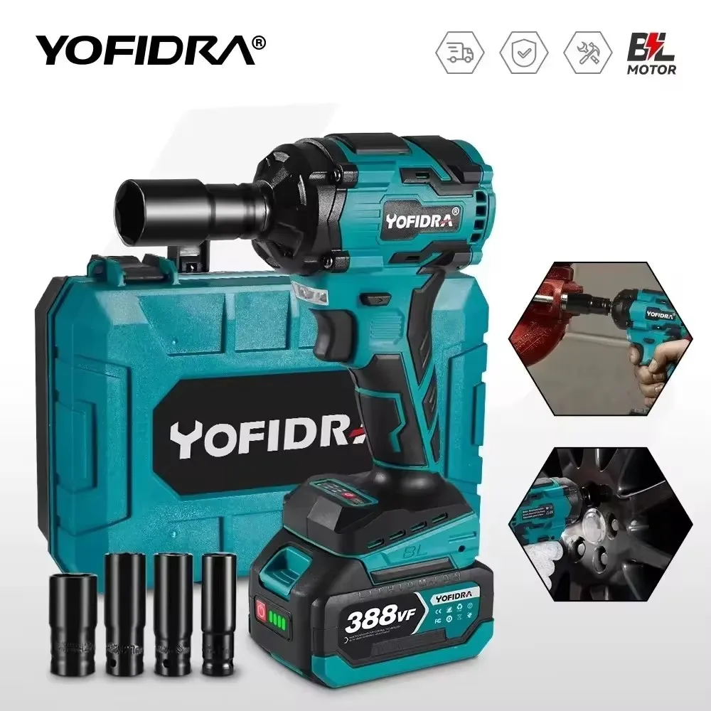 

YOFIDRA 1000N.m Brushless Electric Impact Wrench 3 Gears 1/2 inch Cordless Efficient Electric Screwdriver For Makita 18V Battery