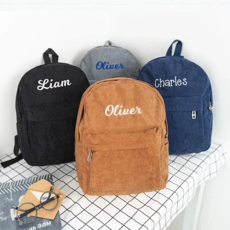 Fashionable zipper backpack for women, corduroy backpack, collegiate style versatile personalized backpack.