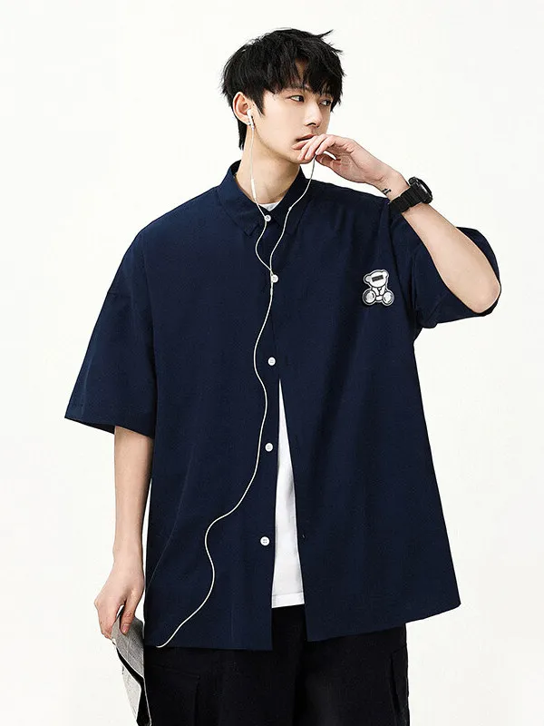 

Deep Blue Ice Silk Men's ort Sve irt Summer Thin Breathable Qui Dry Vintage Hong Kong Sle Couple f Sve