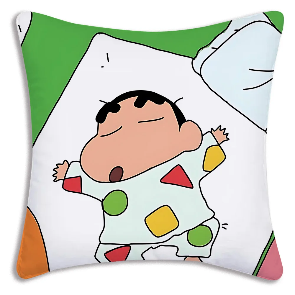 Anime Lovely Crayons Shinchans Pillow Covers Cartoon Sofa Decorative Home Double-sided Printing Short Plush Cute Cushion Cover