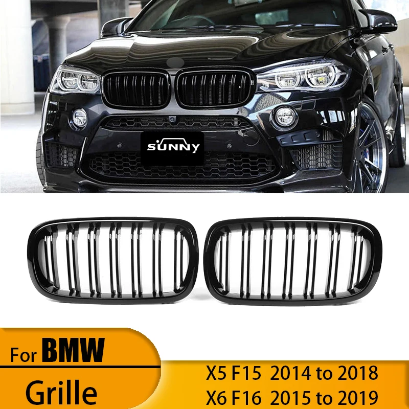 

Подходит для BMW X5 F15 15-19 BMW X6 F16 с двойной планкой, глянцевая черная центральная решетка BMW 14-18 гг.