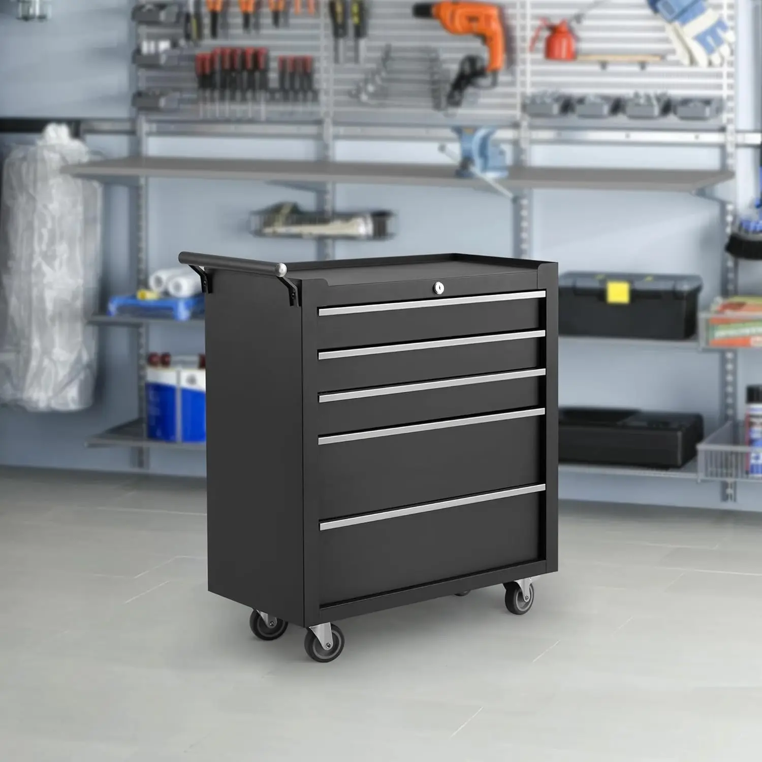 خزانة أدوات دوارة، خزانة أدوات مكونة من 5 أدراج، صندوق أدوات بعجلات، منظم خزانة أدوات محمول مع نظام قفل · ساخن #1
