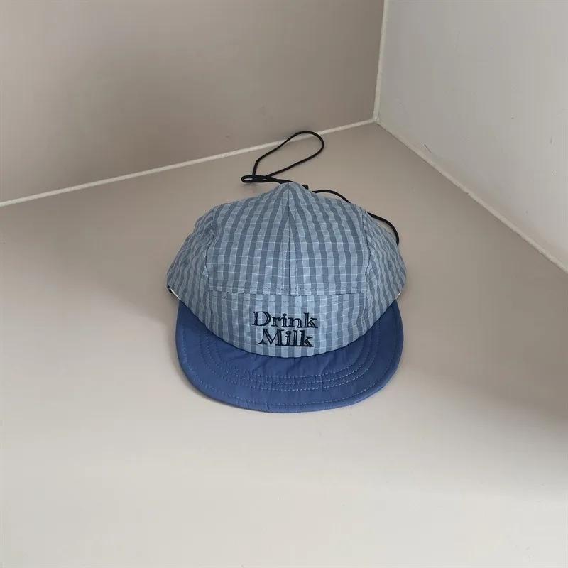 Kids Soft Brim Baseball Cap 49-53cm 2-8 Years Fashion Plaid Embroidery Sun Hat Boys Girls Baby Parent-child Adjustable Casquette view 6
